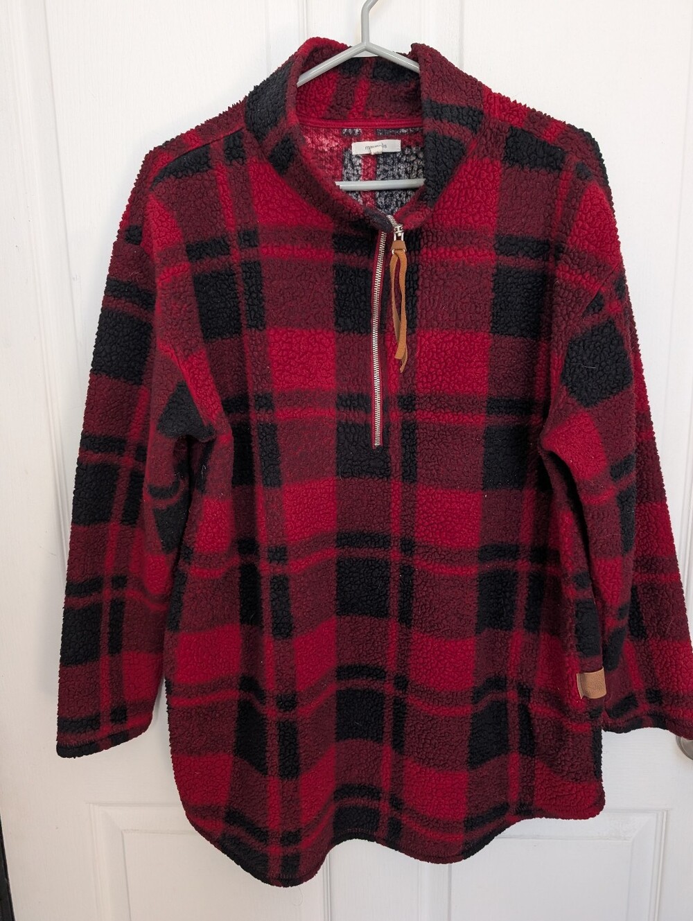 Maurice's Women's Red and Black Plaid Sherpa Half-Zip Pullover